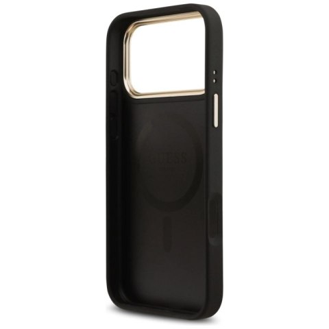 Etui Guess Grained Strass Logo MagSafe na iPhone 17 Pro Max - czarne Guess