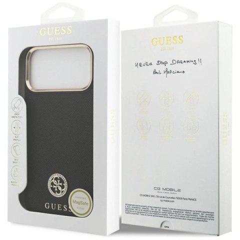 Etui Guess Grained Strass Logo MagSafe na iPhone 17 Pro Max - czarne Guess