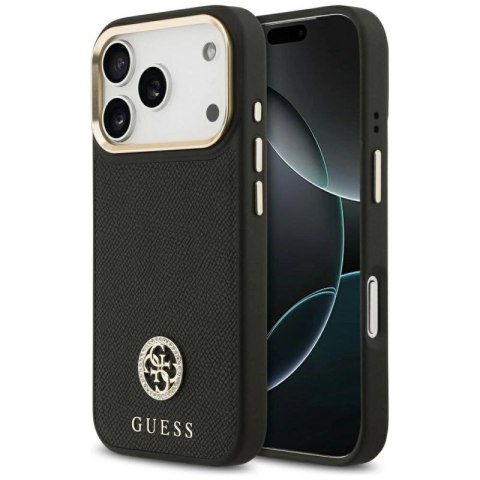 Etui Guess Grained Strass Logo MagSafe na iPhone 17 Pro - czarne Guess