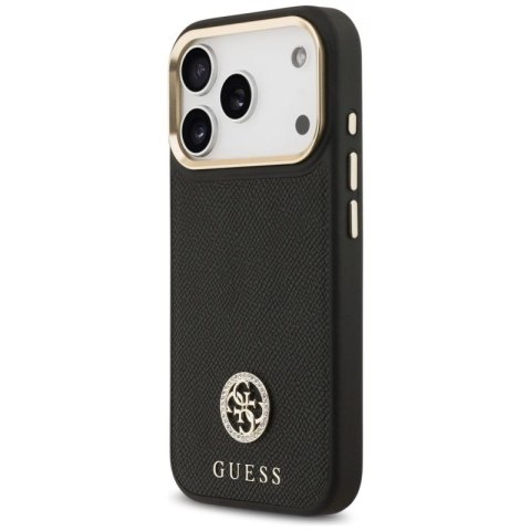 Etui Guess Grained Strass Logo MagSafe na iPhone 17 Pro - czarne Guess