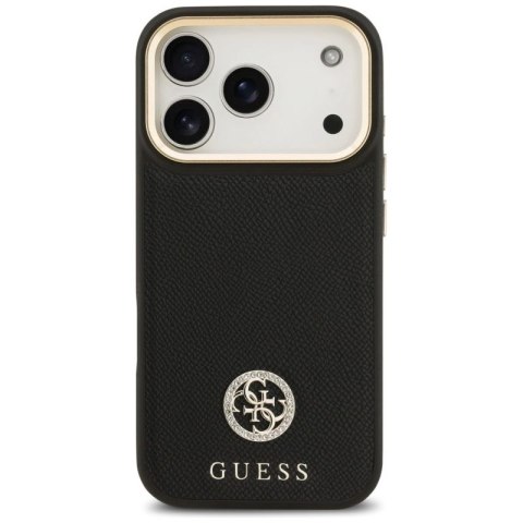 Etui Guess Grained Strass Logo MagSafe na iPhone 17 Pro - czarne Guess