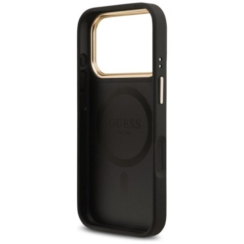 Etui Guess Grained Strass Logo MagSafe na iPhone 17 Pro - czarne Guess