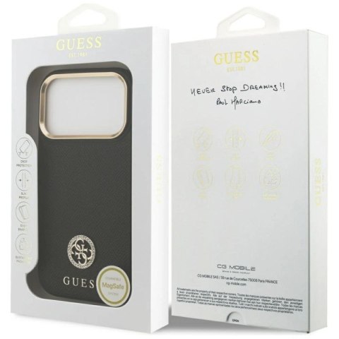 Etui Guess Grained Strass Logo MagSafe na iPhone 17 Pro - czarne Guess