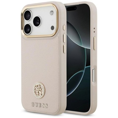 Etui Guess Grained Strass Logo MagSafe na iPhone 17 Pro - różowe Guess