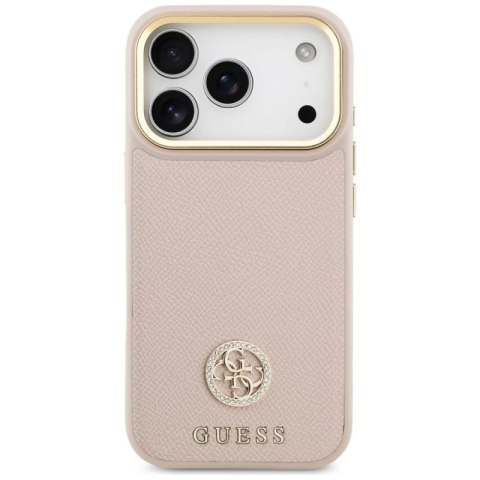 Etui Guess Grained Strass Logo MagSafe na iPhone 17 Pro - różowe Guess