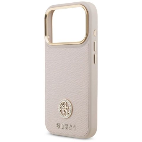 Etui Guess Grained Strass Logo MagSafe na iPhone 17 Pro - różowe Guess