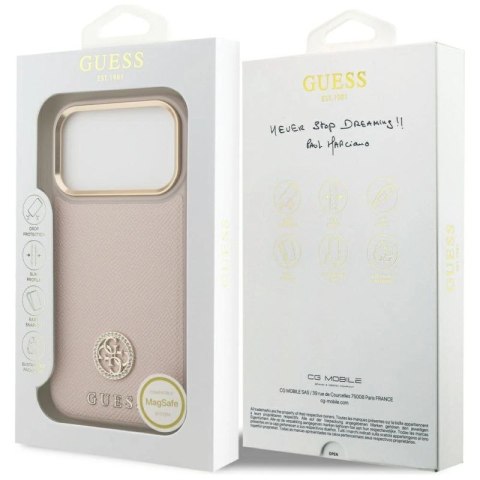 Etui Guess Grained Strass Logo MagSafe na iPhone 17 Pro - różowe Guess