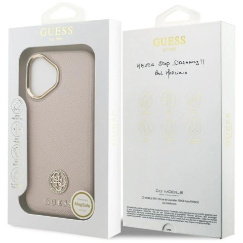 Etui Guess Grained Strass Logo MagSafe na iPhone 17 - różowe Guess