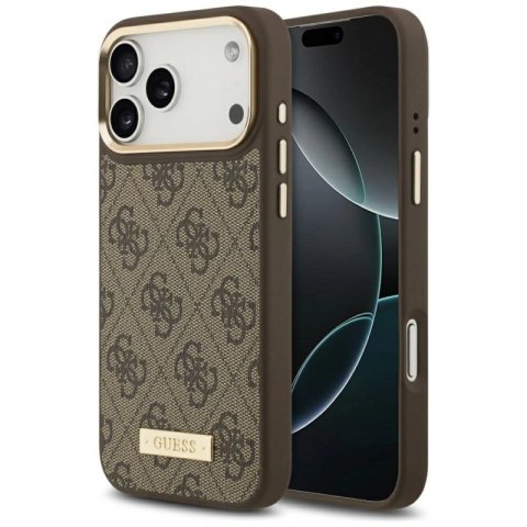 Etui Guess 4G Logo Plate MagSafe na iPhone 17 Pro Max - brązowe Guess