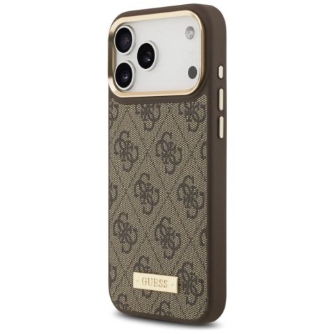 Etui Guess 4G Logo Plate MagSafe na iPhone 17 Pro Max - brązowe Guess