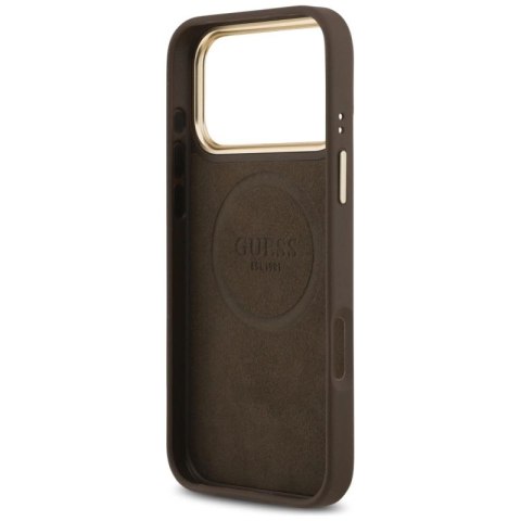 Etui Guess 4G Logo Plate MagSafe na iPhone 17 Pro Max - brązowe Guess