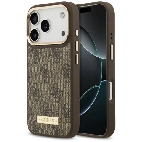 Etui Guess 4G Logo Plate MagSafe na iPhone 17 Pro - brązowe Guess