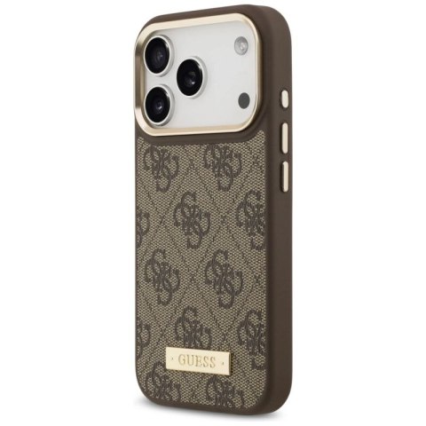 Etui Guess 4G Logo Plate MagSafe na iPhone 17 Pro - brązowe Guess