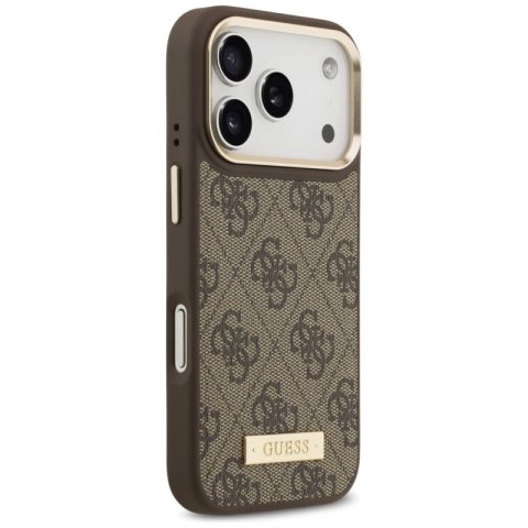 Etui Guess 4G Logo Plate MagSafe na iPhone 17 Pro - brązowe Guess