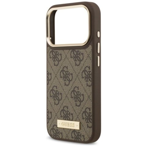 Etui Guess 4G Logo Plate MagSafe na iPhone 17 Pro - brązowe Guess