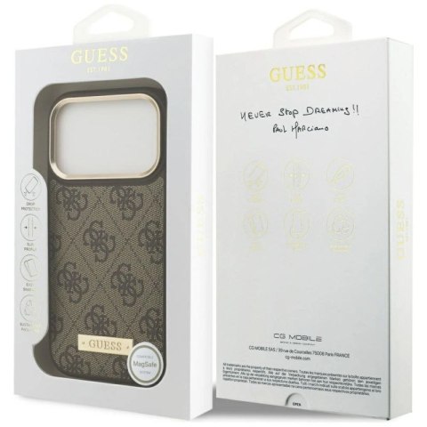 Etui Guess 4G Logo Plate MagSafe na iPhone 17 Pro - brązowe Guess