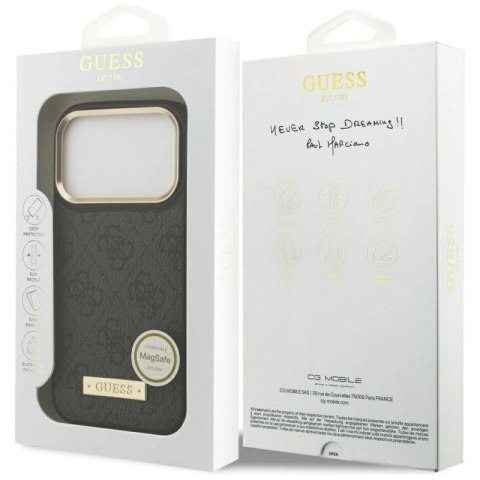Etui Guess 4G Logo Plate MagSafe na iPhone 17 Pro -czarne Guess