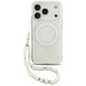Etui Guess IML Flowers Electro Pearl Strap MagSafe na iPhone 17 Pro - białe Guess