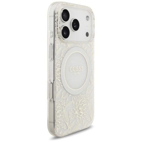 Etui Guess IML Flowers Electro Pearl Strap MagSafe na iPhone 17 Pro - białe Guess
