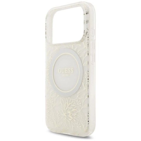 Etui Guess IML Flowers Electro Pearl Strap MagSafe na iPhone 17 Pro - białe Guess