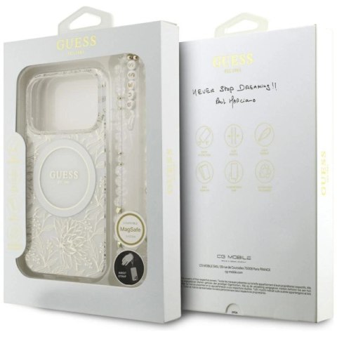 Etui Guess IML Flowers Electro Pearl Strap MagSafe na iPhone 17 Pro - białe Guess