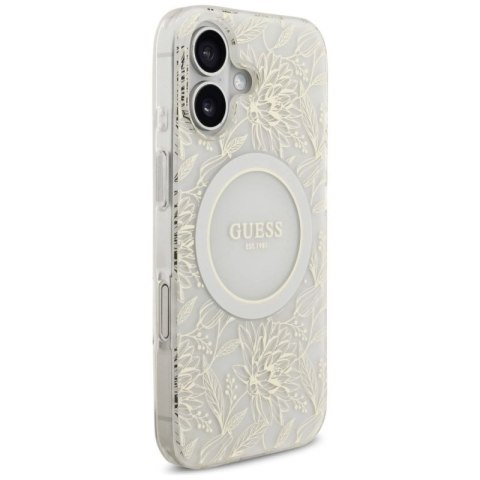 Etui Guess IML Flowers Electro Pearl Strap MagSafe na iPhone 17 - białe Guess