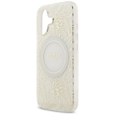 Etui Guess IML Flowers Electro Pearl Strap MagSafe na iPhone 17 - białe Guess