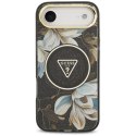 Etui Guess IML Glitter Flowers Triangle MagSafe do iPhone Air - czarne Guess