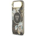 Etui Guess IML Glitter Flowers Triangle MagSafe do iPhone Air - czarne Guess
