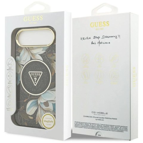 Etui Guess IML Glitter Flowers Triangle MagSafe do iPhone Air - czarne Guess
