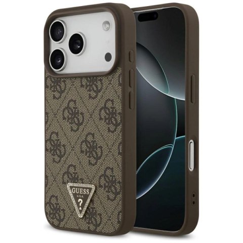 Etui Guess Leather 4G Triangle Strass MagSafe na iPhone 17 Pro - brązowe Guess