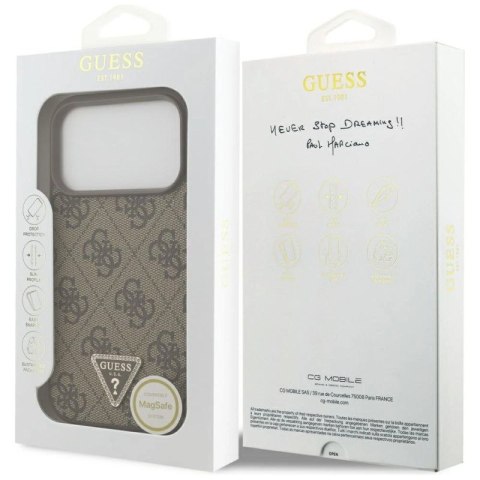 Etui Guess Leather 4G Triangle Strass MagSafe na iPhone 17 Pro - brązowe Guess