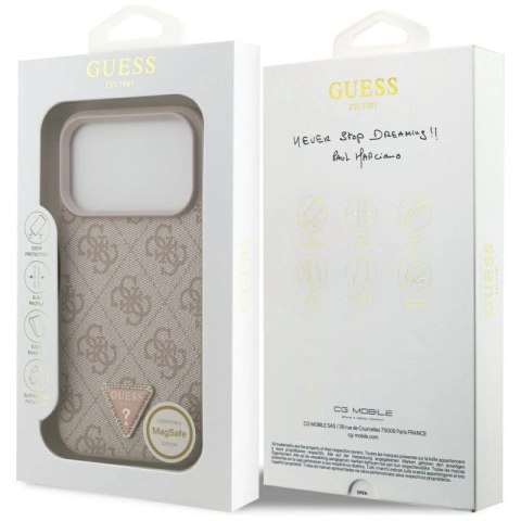 Etui Guess Leather 4G Triangle Strass MagSafe na iPhone 17 Pro - różowe Guess