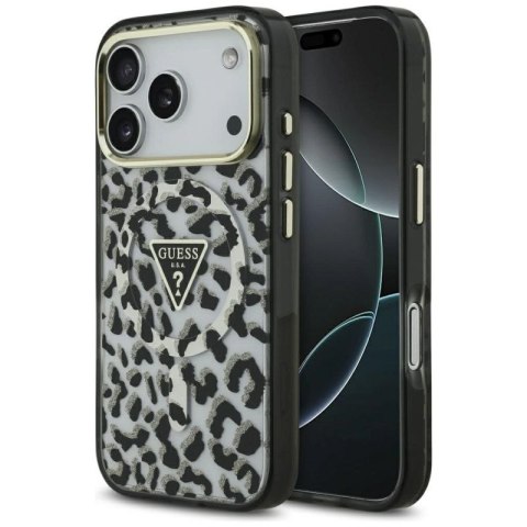 Etui Guess Leopard Glitter MagSafe na iPhone 17 Pro - czarne Guess