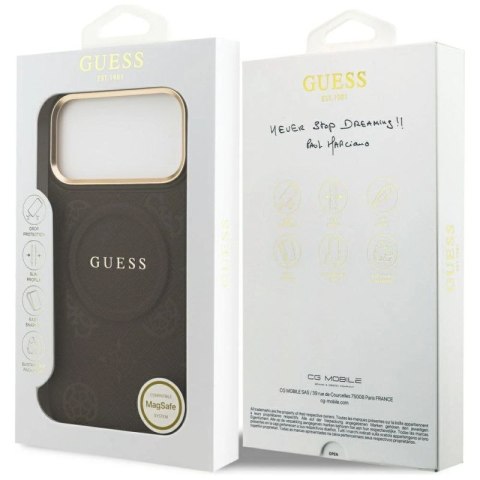 Etui Guess Peony Hot Stamp MagSafe na iPhone 17 Pro Max - brązowe Guess
