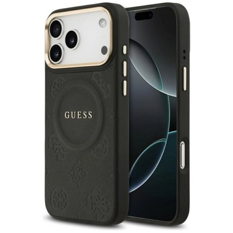Etui Guess Peony Hot Stamp MagSafe na iPhone 17 Pro Max - czarne Guess