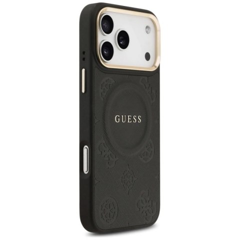 Etui Guess Peony Hot Stamp MagSafe na iPhone 17 Pro Max - czarne Guess