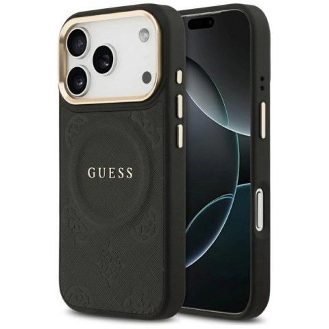 Etui Guess Peony Hot Stamp MagSafe na iPhone 17 Pro - czarne Guess