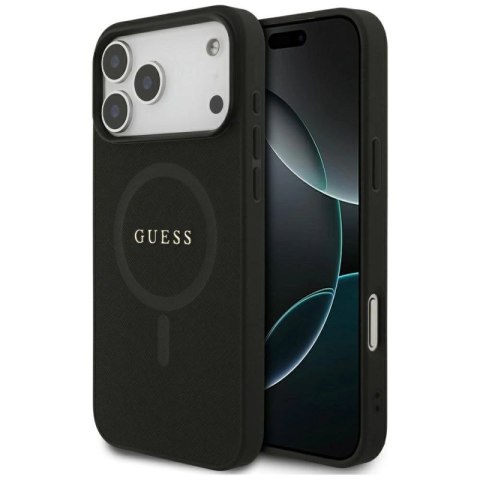 Etui Guess Saffiano Classic Logo MagSafe na iPhone 17 Pro Max - czarne Guess