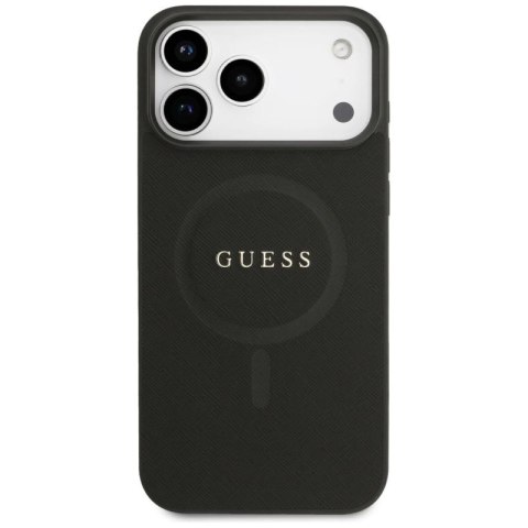 Etui Guess Saffiano Classic Logo MagSafe na iPhone 17 Pro Max - czarne Guess