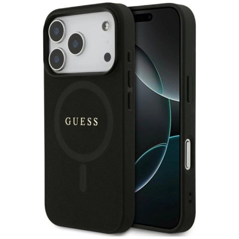 Etui Guess Saffiano Classic Logo MagSafe na iPhone 17 Pro - czarne Guess