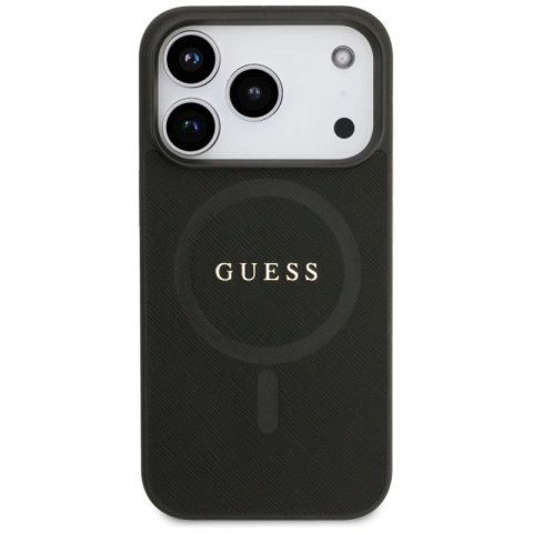 Etui Guess Saffiano Classic Logo MagSafe na iPhone 17 Pro - czarne Guess