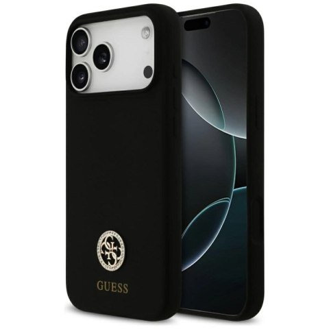 Etui Guess Silicone Logo Strass 4G MagSafe na iPhone 17 Pro Max - czarne Guess