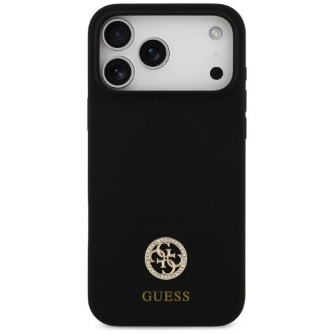 Etui Guess Silicone Logo Strass 4G MagSafe na iPhone 17 Pro Max - czarne Guess