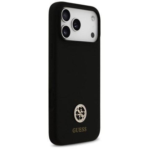 Etui Guess Silicone Logo Strass 4G MagSafe na iPhone 17 Pro Max - czarne Guess