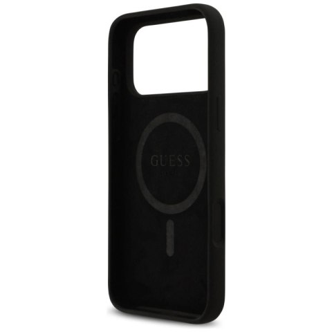 Etui Guess Silicone Logo Strass 4G MagSafe na iPhone 17 Pro Max - czarne Guess