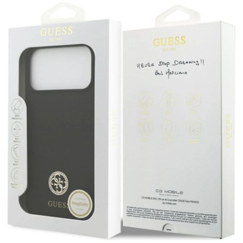 Etui Guess Silicone Logo Strass 4G MagSafe na iPhone 17 Pro Max - czarne Guess