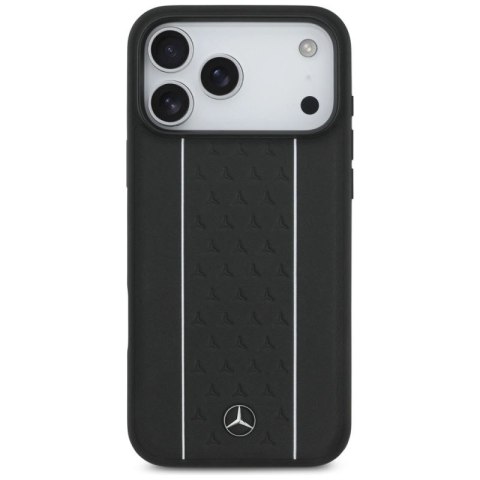 Etui Mercedes Leather Star Pattern Stripes MagSafe na iPhone 17 Pro Max - czarne Mercedes