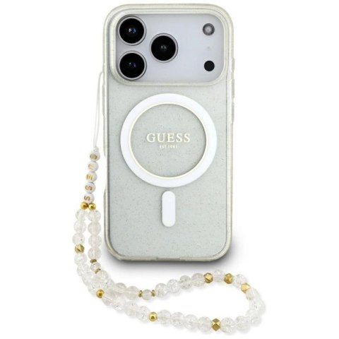 Etui Guess IML Glitter Pearl Strap MagSafe do iPhone 17 Pro - przezroczyste Guess