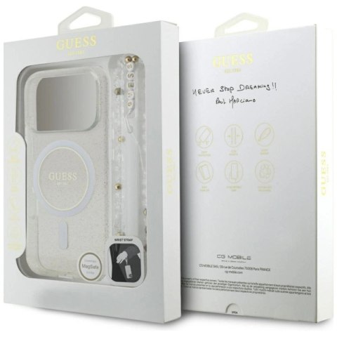 Etui Guess IML Glitter Pearl Strap MagSafe do iPhone 17 Pro - przezroczyste Guess